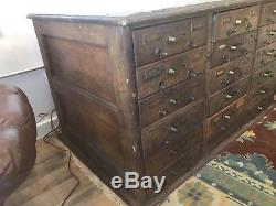 Antique Vintage Oak & Bronze Library Card Catalog File Cabinet Apothecary Chest