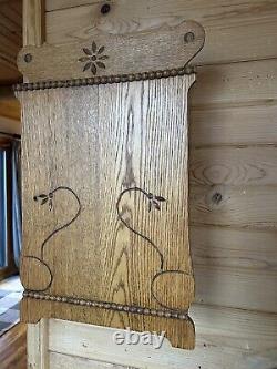 Antique Vintage Oak Hand Carved Wall Hanging Medicine Cabinet