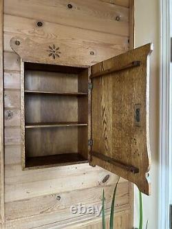 Antique Vintage Oak Hand Carved Wall Hanging Medicine Cabinet