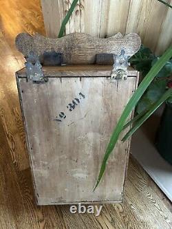 Antique Vintage Oak Hand Carved Wall Hanging Medicine Cabinet