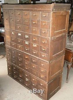 Antique Vintage Oak Library Card Catalog File Cabinet 72 Drawer Globe Stacking