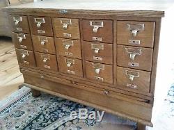 Antique Vintage Oak Library Card File Cabinet 15 Drawer