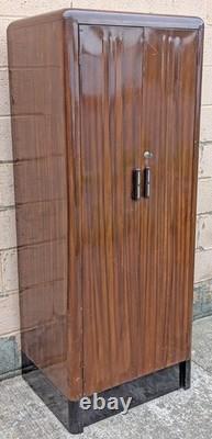 Antique Vintage Old Mid Century Modern Steel Metal Cabinet Closet Coat Wardrobe
