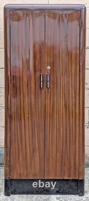 Antique Vintage Old Mid Century Modern Steel Metal Cabinet Closet Coat Wardrobe