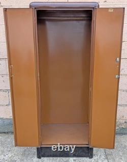 Antique Vintage Old Mid Century Modern Steel Metal Cabinet Closet Coat Wardrobe