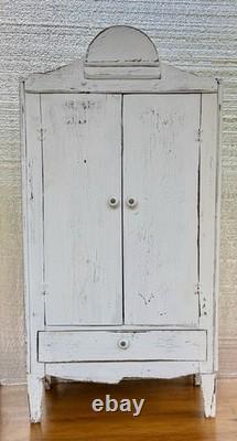 Antique Vintage Shabby Handmade Primitive Painted Wood Cabinet 36.5 In