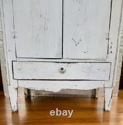Antique Vintage Shabby Handmade Primitive Painted Wood Cabinet 36.5 In