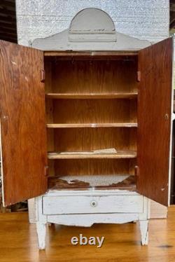 Antique Vintage Shabby Handmade Primitive Painted Wood Cabinet 36.5 In