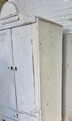 Antique Vintage Shabby Handmade Primitive Painted Wood Cabinet 36.5 In