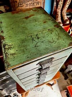 Antique Vintage Wood Cabinet 6 Drawer Garage Barn Rustic Green Paint Side Table