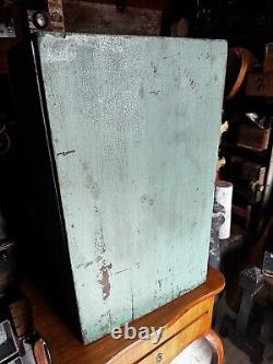 Antique Vintage Wood Cabinet 6 Drawer Garage Barn Rustic Green Paint Side Table