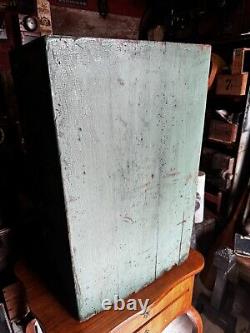 Antique Vintage Wood Cabinet 6 Drawer Garage Barn Rustic Green Paint Side Table