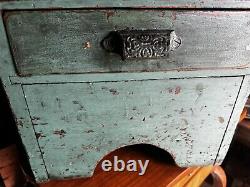 Antique Vintage Wood Cabinet 6 Drawer Garage Barn Rustic Green Paint Side Table