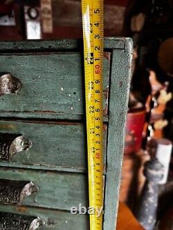 Antique Vintage Wood Cabinet 6 Drawer Garage Barn Rustic Green Paint Side Table