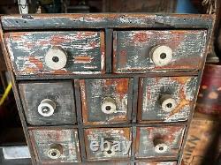 Antique Vintage Wood Parts Cabinet 14 Drawer Garage Barn Rustic Paint