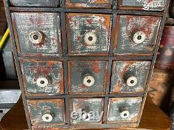 Antique Vintage Wood Parts Cabinet 14 Drawer Garage Barn Rustic Paint