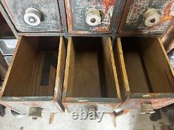 Antique Vintage Wood Parts Cabinet 14 Drawer Garage Barn Rustic Paint