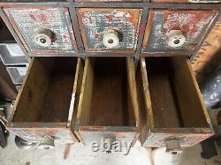 Antique Vintage Wood Parts Cabinet 14 Drawer Garage Barn Rustic Paint