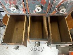 Antique Vintage Wood Parts Cabinet 14 Drawer Garage Barn Rustic Paint