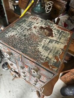 Antique Vintage Wood Parts Cabinet 14 Drawer Garage Barn Rustic Paint