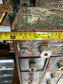 Antique Vintage Wood Parts Cabinet 14 Drawer Garage Barn Rustic Paint