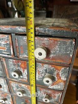 Antique Vintage Wood Parts Cabinet 14 Drawer Garage Barn Rustic Paint