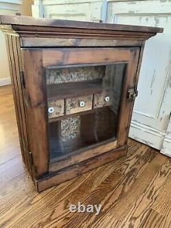 Antique Vintage Wooden Glass Door Display Cabinet Wall Hanging Farmhouse
