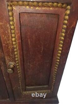 Antique Vintage Wooden Mini Cabinet Jewelry / Storage Box With Glass Window
