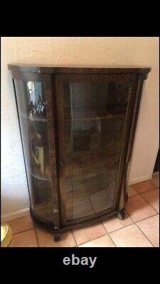 Antique/Vintage curio display cabinet, wood with rounded/curved glass