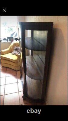 Antique/Vintage curio display cabinet, wood with rounded/curved glass