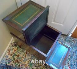 Antique Vtg LIBRARY BED STEPS Table Storage Tooled Gilt Green LEATHER Mahogany