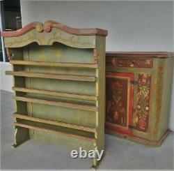 Antique Vtg Swedish German French Country Painted Cabinet Hutch Cupboard Pantry