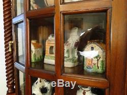 Antique Wall Display Curio Cabinet Divided Glass Barley Twist Mahogany Rare