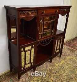 Antique Walnut Carved Mirrored Etagere Display Cabinet Tall TV Stand Buffet