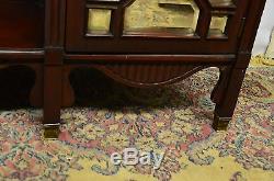 Antique Walnut Carved Mirrored Etagere Display Cabinet Tall TV Stand Buffet