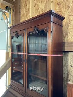 Antique Walnut Victorian Bookcase Cabinet Cupboard 2pc 7ft Cabinet 1860