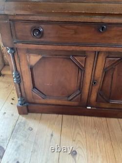 Antique Walnut Victorian Bookcase Cabinet Cupboard 2pc 7ft Cabinet 1860