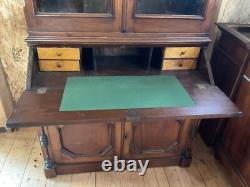 Antique Walnut Victorian Bookcase Cabinet Cupboard 2pc 7ft Cabinet 1860