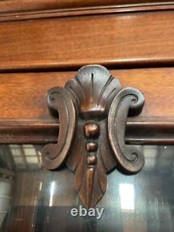 Antique Walnut Victorian Bookcase Cabinet Cupboard 2pc 7ft Cabinet 1860