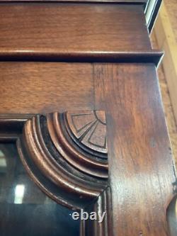 Antique Walnut Victorian Bookcase Cabinet Cupboard 2pc 7ft Cabinet 1860
