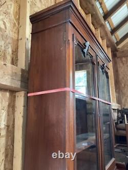 Antique Walnut Victorian Bookcase Cabinet Cupboard 2pc 7ft Cabinet 1860