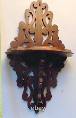 Antique Walnut WALL SHELF Bracket FRET Carved Victorian