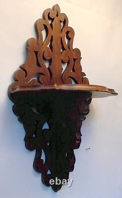 Antique Walnut WALL SHELF Bracket FRET Carved Victorian