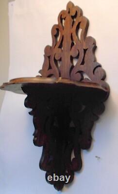 Antique Walnut WALL SHELF Bracket FRET Carved Victorian