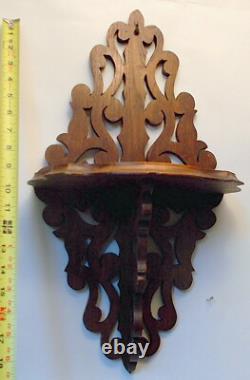 Antique Walnut WALL SHELF Bracket FRET Carved Victorian