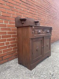 Antique Washstand Solid Wood Westlake Style Moldings Drawer Cupboard Storage