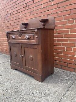 Antique Washstand Solid Wood Westlake Style Moldings Drawer Cupboard Storage