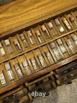 Antique Watchmaker 21 Drawer Work Cabinet with Original Glass Vials for Parts