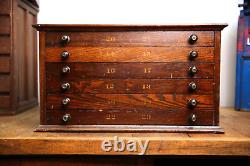 Antique Watchmaker Apothecary Cabinet Letterpress Typeset wood drawer organizer