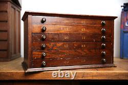 Antique Watchmaker Apothecary Cabinet Letterpress Typeset wood drawer organizer